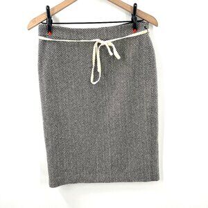 J. Crew wool blend herringbone belted pencil skirt black white preppy classic 4